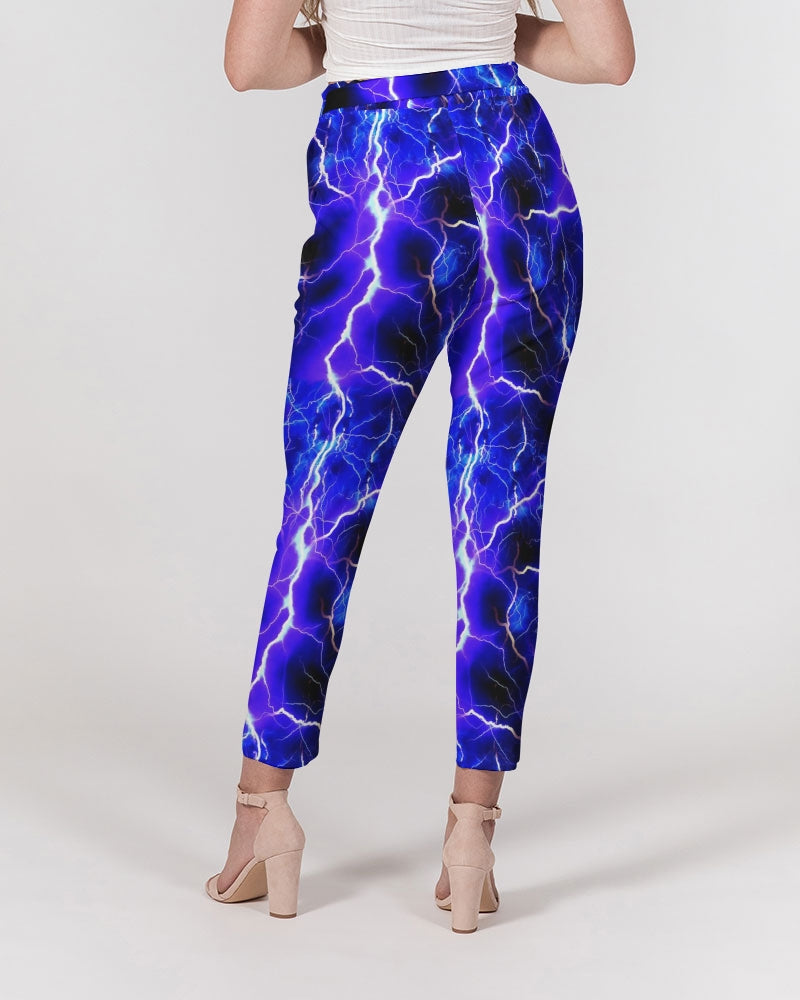 Blue Lightning Women's All-Over Print Belted Tapered Pants
