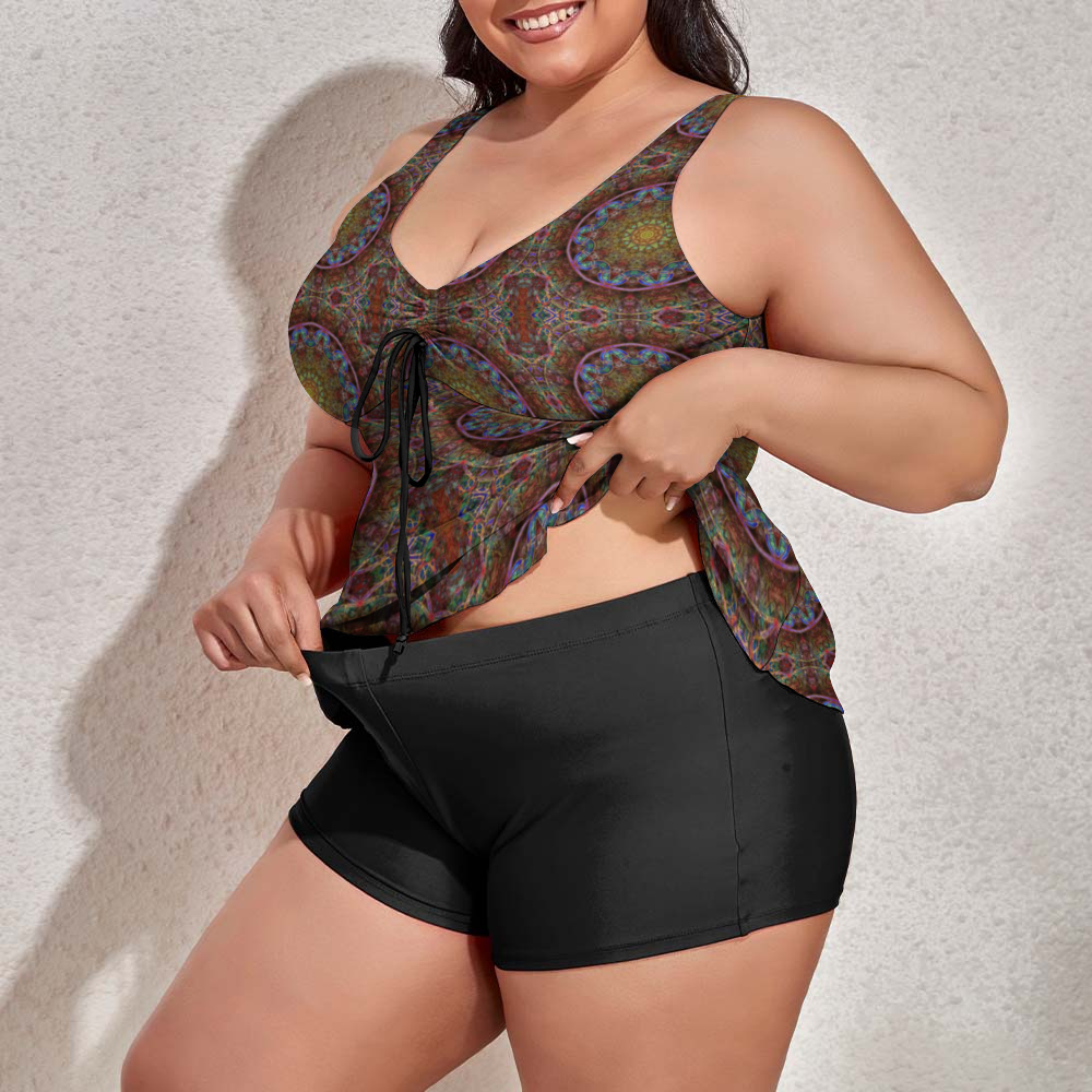 Blue Pink Windy Kaleidoscope Custom Women's Plus Size Two Piece Swimsuit Stylish Swimwear