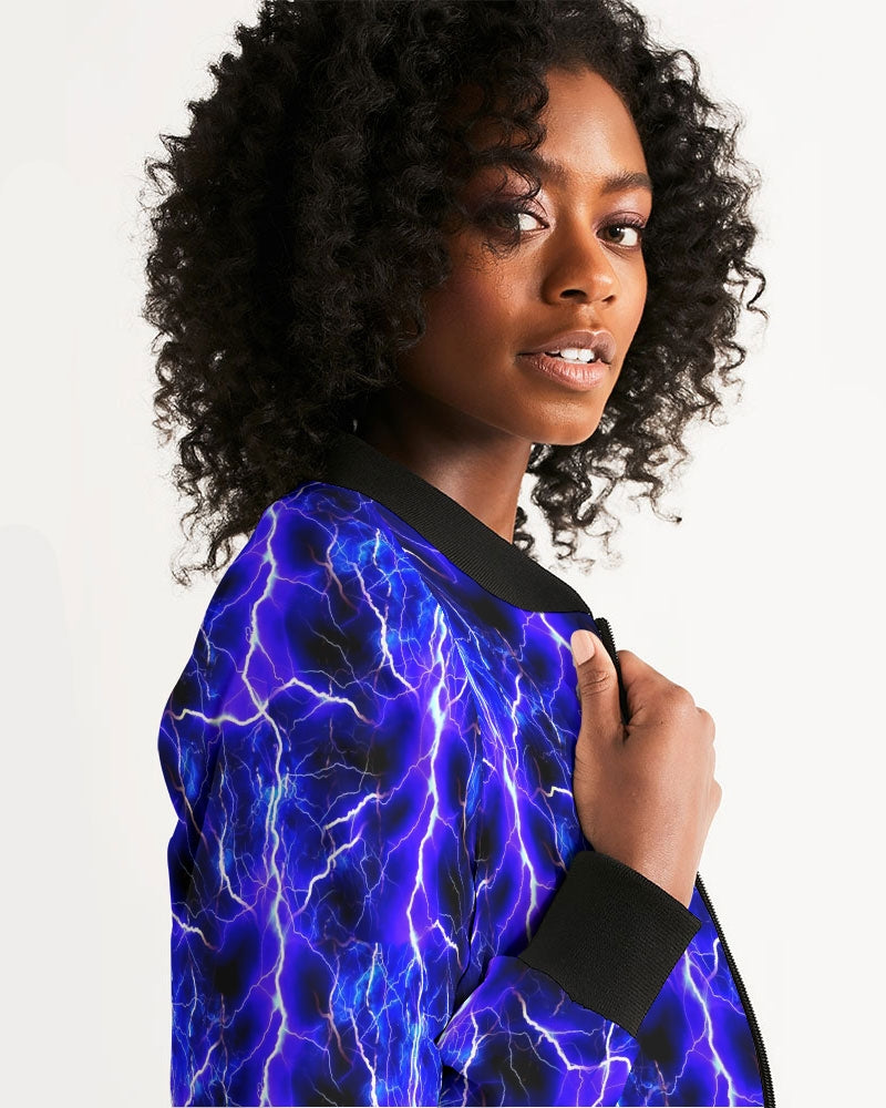 Blue Lightning Women's All-Over Print Bomber Jacket