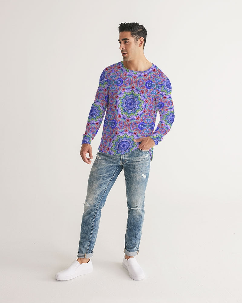 Blue Red Kaleidoscope Men's All-Over Print Long Sleeve Tee