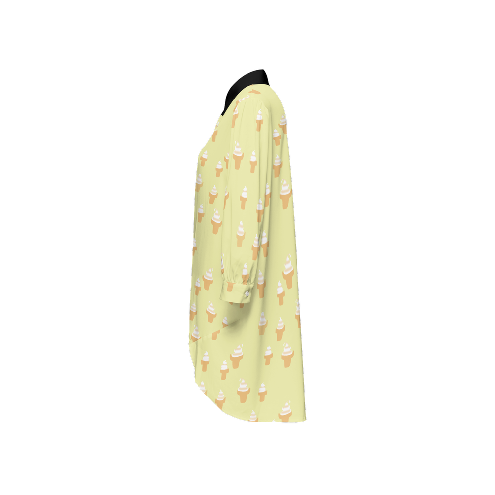 Ice Cream Cone Women's High-Low Long-Sleeve Hem Shirt Silky-like Elegance