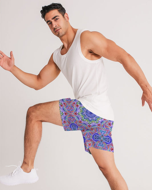 Blue Red Kaleidoscope Men's All-Over Print Jogger Shorts