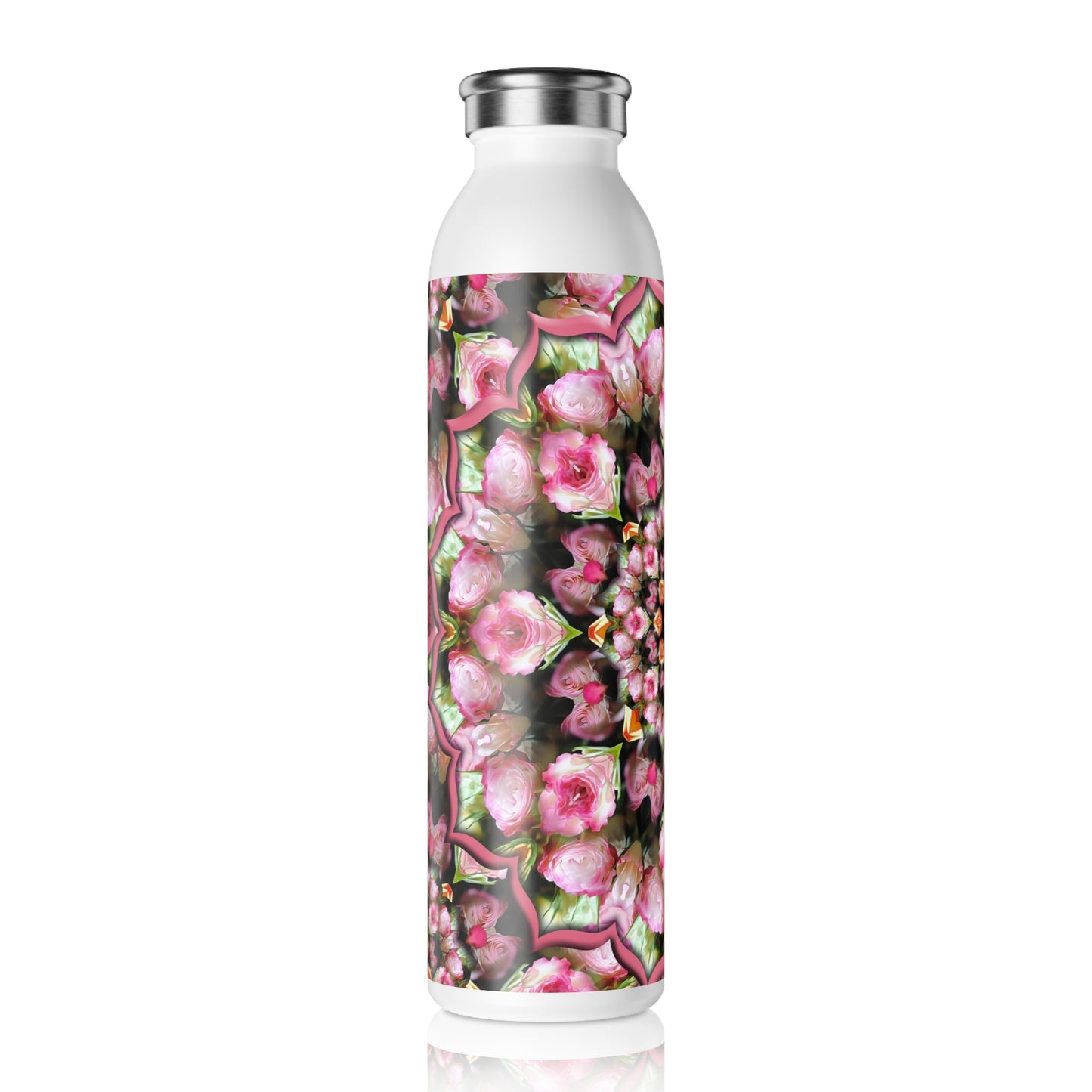 Floral Kaleidoscope Slim Water Bottle — Pink Tea Rose
