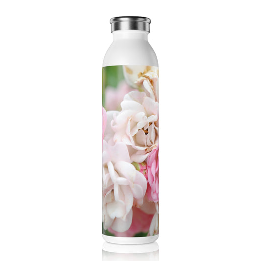 Nature's Wedding Bouquet Slim Water Bottle - Pink Flower Design, Eco-Friendly Hydration Gift, Travel Bottle, Fitness Accessory, Floral Decor