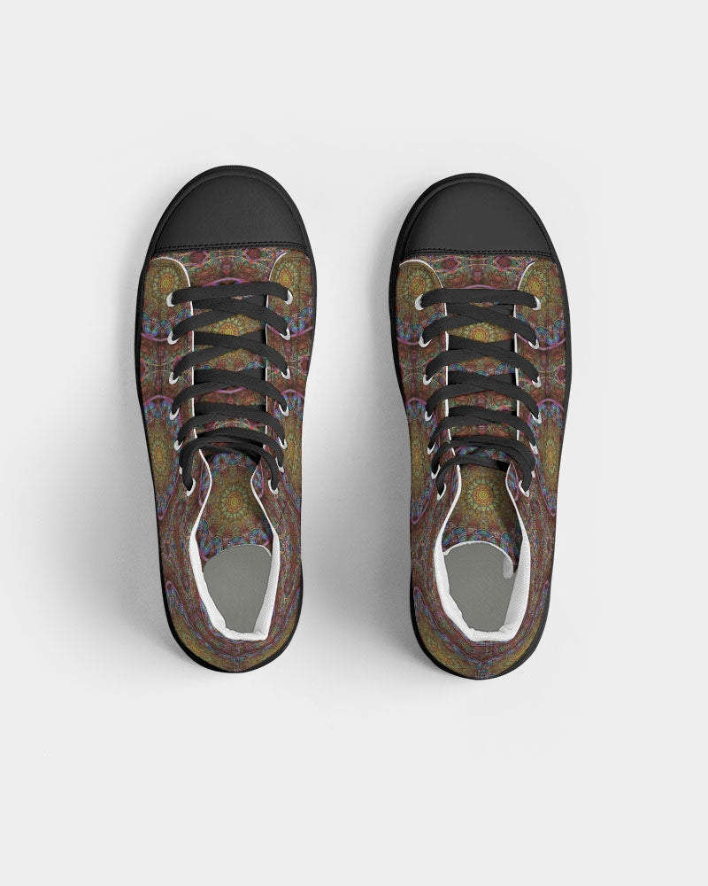 Blue Pink Windy Kaleidoscope Women's Hightop Canvas Shoe - Black