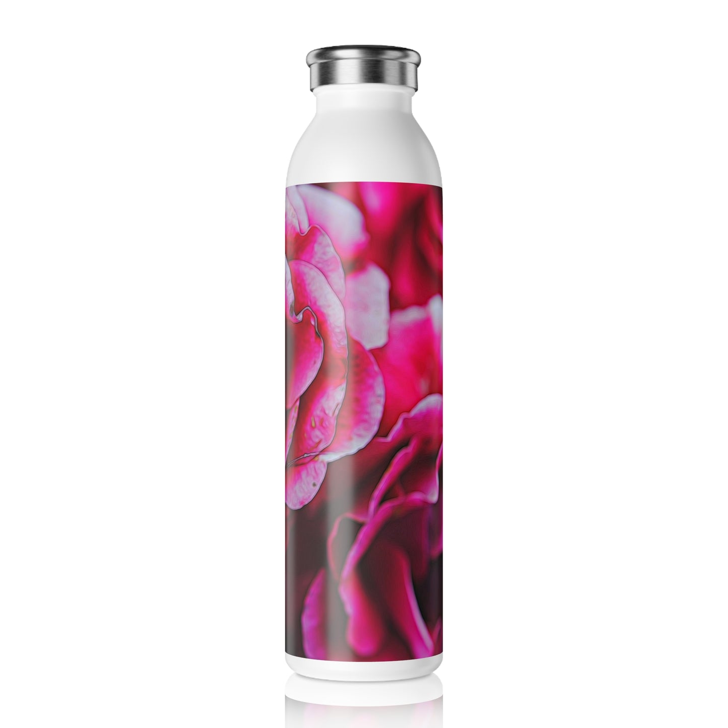 Dark Pink Flowers Slim Water Bottle | Pink Rose Design, Eco-Friendly Flask, Travel Hydration, Perfect Gift for Nature Lovers, Reusable Water Container