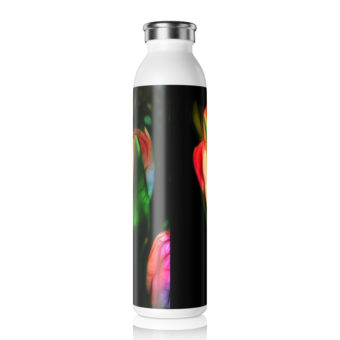 Abstract Pink Tulips Slim Water Bottle - Hydration, Reusable Bottle, Eco-Friendly Gift, Gardening Enthusiast, Nature Lover
