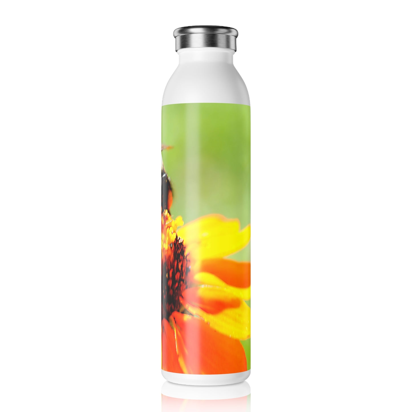 Bee on a Flower Slim Water Bottle - Eco-Friendly Hydration, Summer Gifts, Nature Lovers, Reusable Bottle, Floral Design