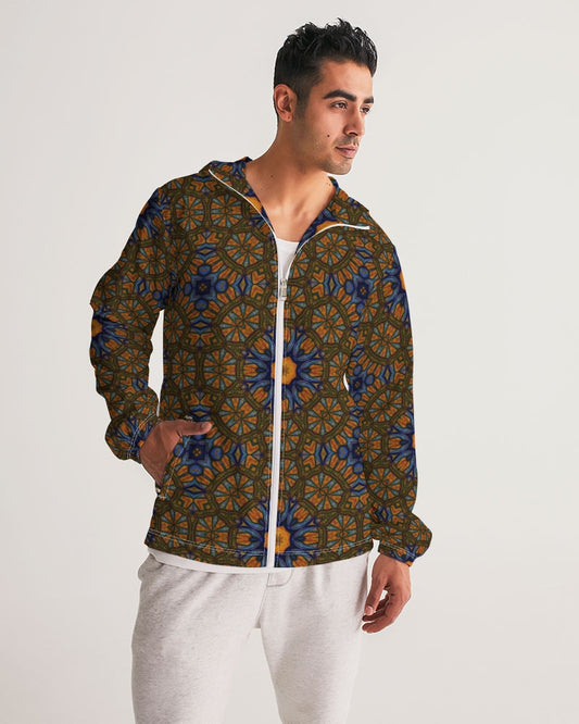 Blue and Yellow Sketch Kaleidoscope  Men's All-Over Print Windbreaker