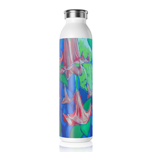 Pink Angels Trumpet Flowers Slim Water Bottle with Floral Design