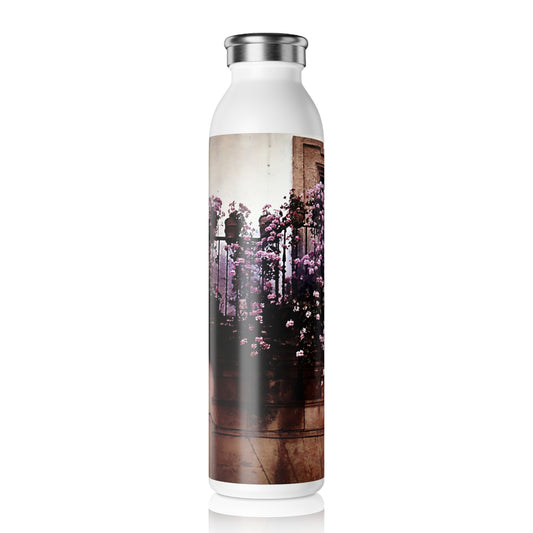 Slim Water Bottle • Vintage Purple Flower Window Floral Stainless Steel Bottle
