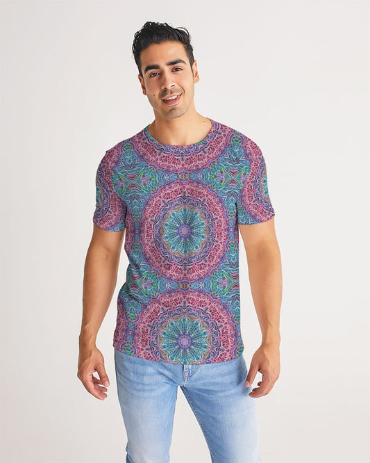 Blue Red Snowflake Kaleidoscope Men's All-Over Print Tee
