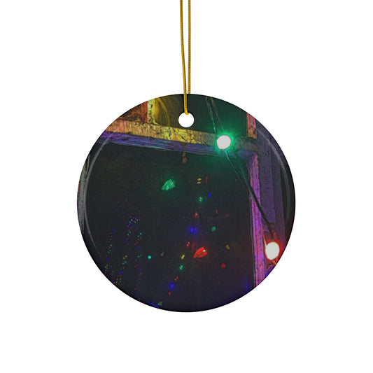 Ceramic Ornament - Festive Colorful String Lights Holiday Decoration (Round)