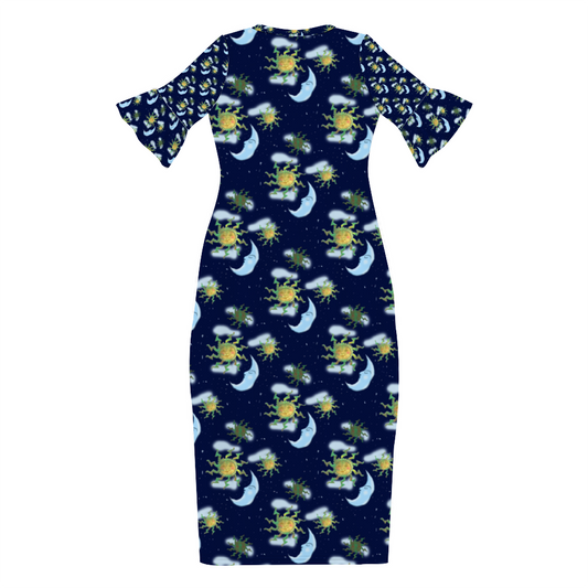 Antique Sun Custom Lotus Leaf Short Sleeve Long Dress Women's Summer Fashion Dress