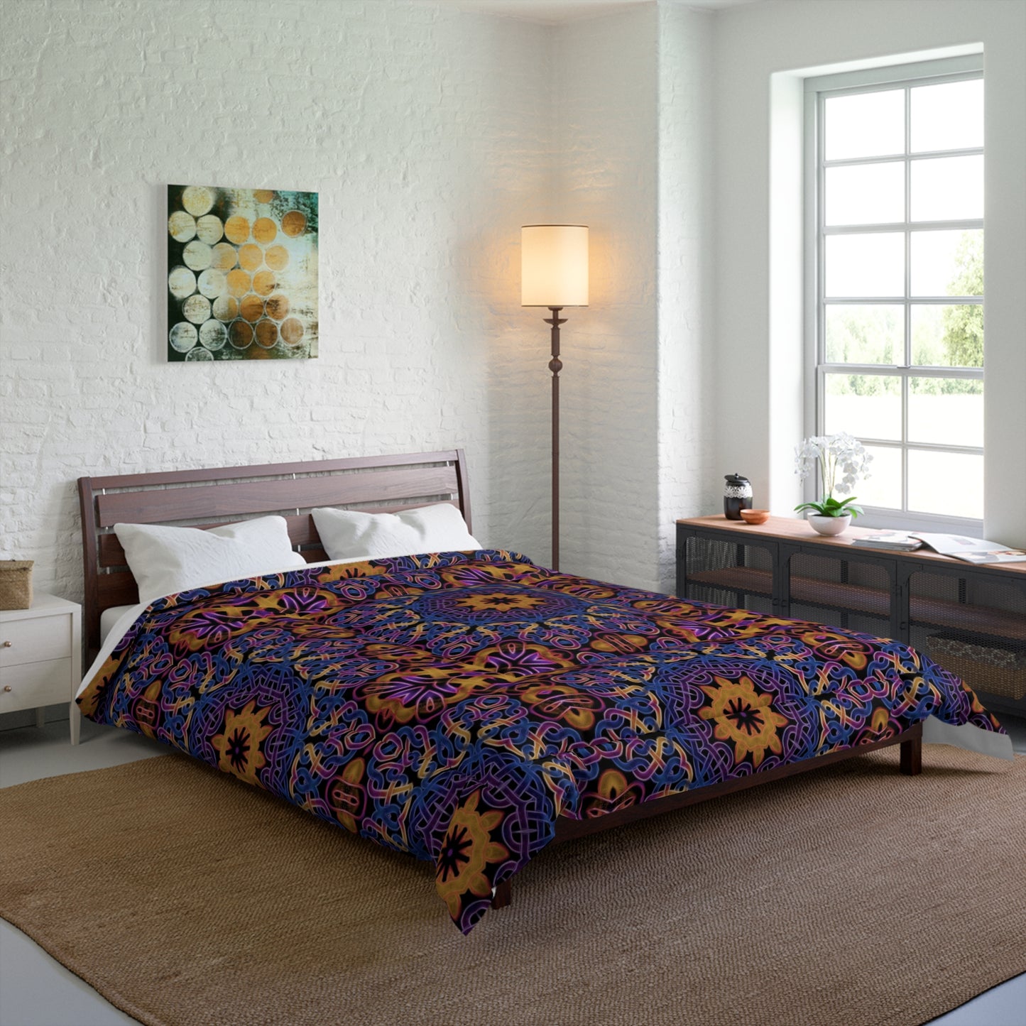 Bohemian Celtic Purple Kaleidoscope Comforter – Floral Mandala Bedspread