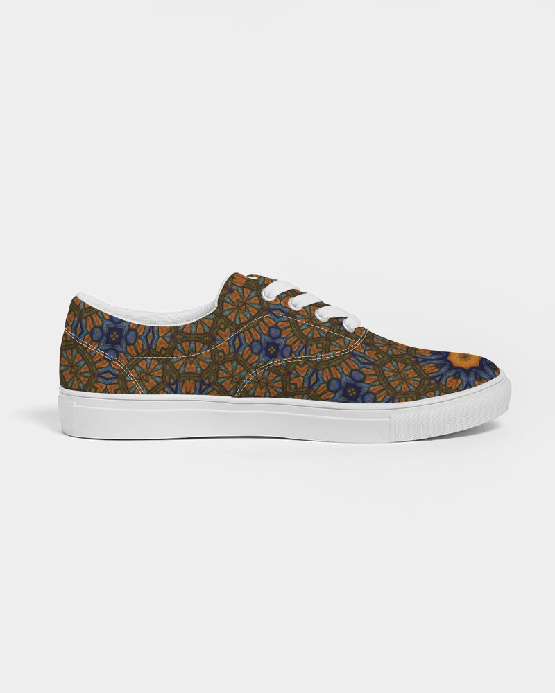 Blue and Yellow Sketch Kaleidoscope  Women's Lace Up Canvas Shoe