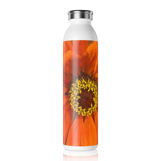 Orange and Yellow Flower Detail Slim Water Bottle, Eco-Friendly Hydration, Floral Gift for Outdoor Lovers, Fitness Accessory, Summer Water Bottle