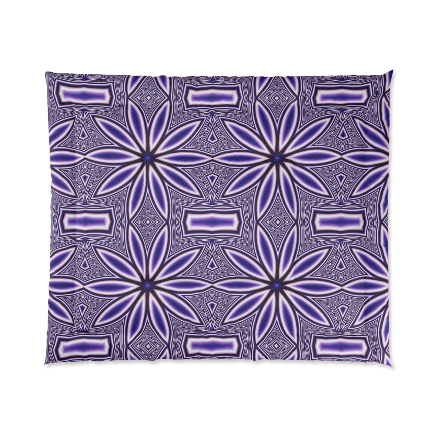 Purple Floral Geometric Comforter – Boho Starburst Pattern Bedding