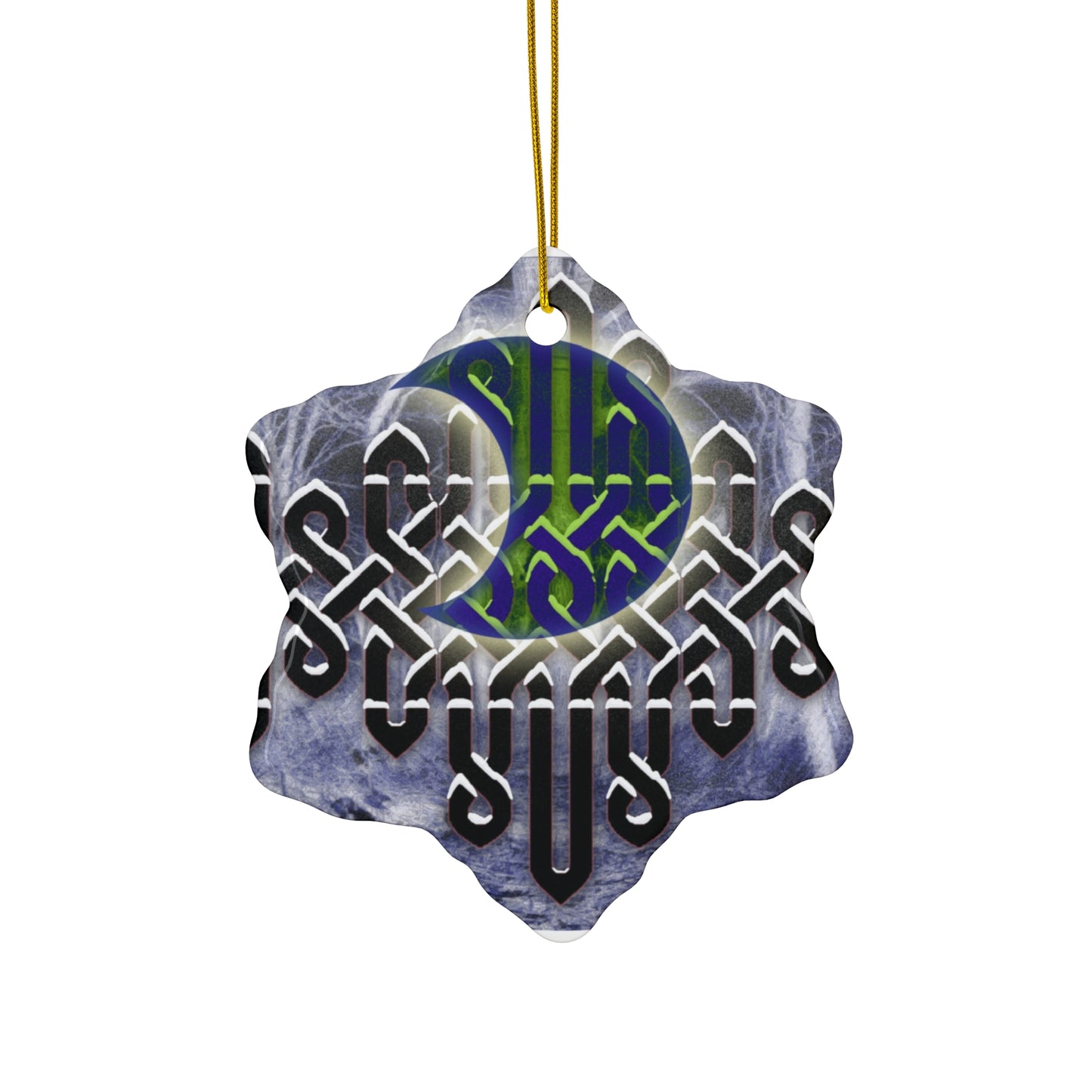 Celtic Moon Ceramic Star Ornament — Knotwork Holiday Decoration