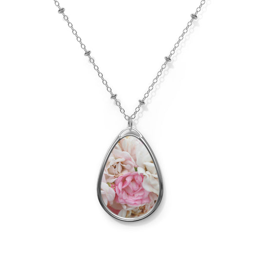 Natures Wedding Bouquet Oval Necklace, Elegant Jewelry, Dainty Pendant, Gift for Her, Birthday, Mother's Day, Anniversary, Boho Chic Accessory