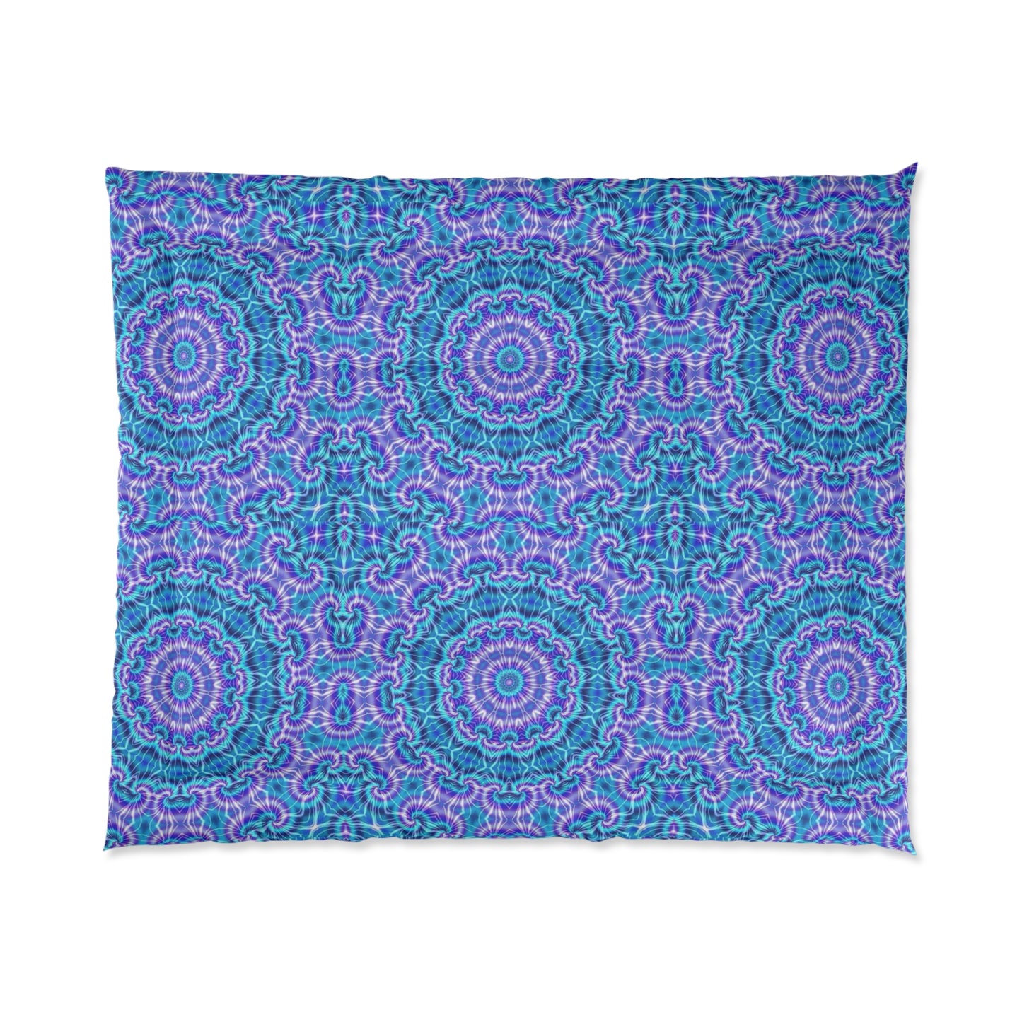 Mandala Blue Purple Comforter — Boho Kaleidoscope Tie Dye Bedding
