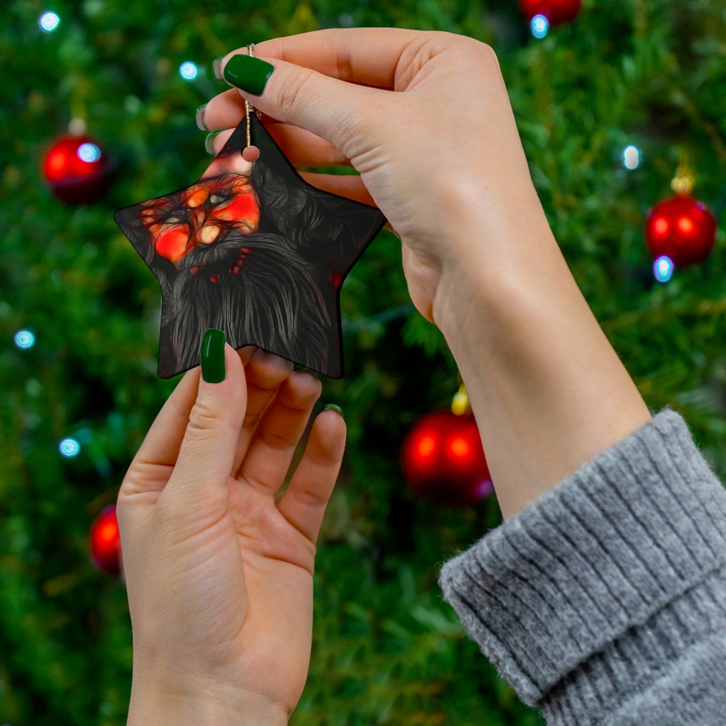 Star-Shaped Ceramic Ornament – Santa Holiday Decoration