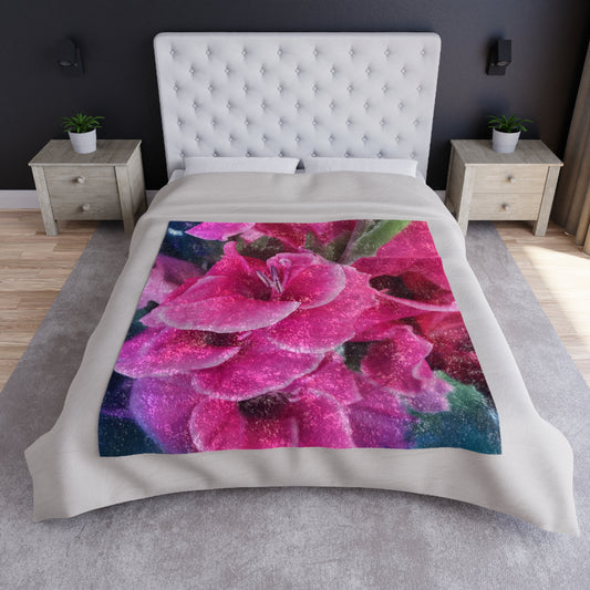 Dark Pink Gladiolas Crushed Velvet Blanket