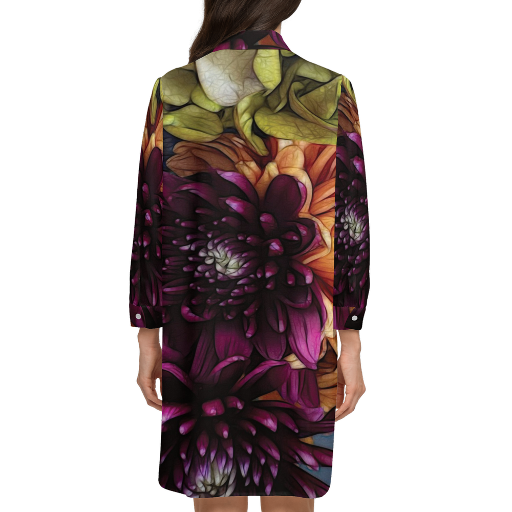 October Flowers 9 Women's High-Low Long-Sleeve Hem Shirt Silky-like Elegance