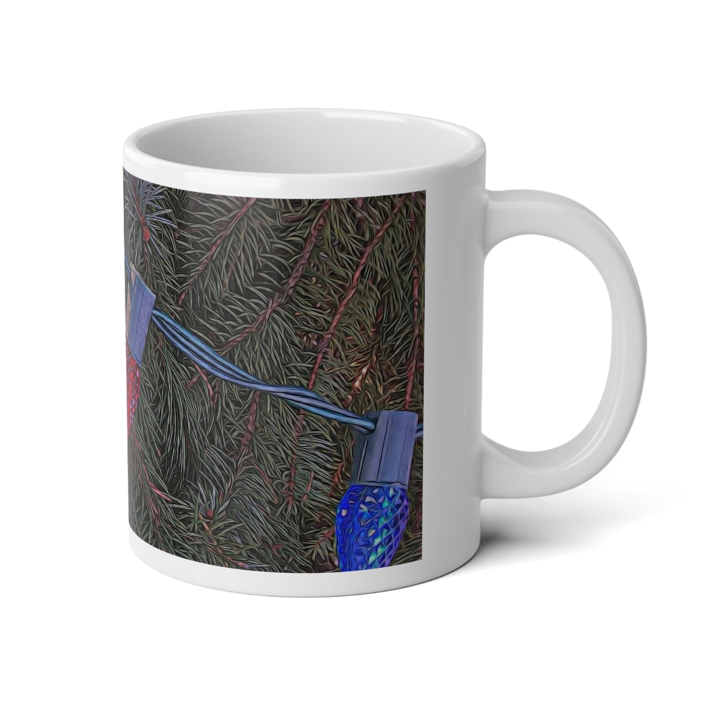 20oz Jumbo Mug – Festive Christmas Lights Pine Branch Holiday Coffee Cup