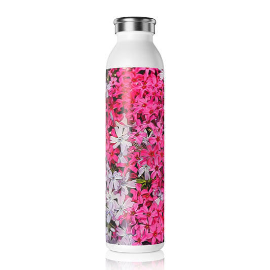 Pink and White Phlox Slim Water Bottle | Eco-Friendly Hydration, Reusable Drinkware, Gift for Nature Lovers, Summer Essentials, Fitness Companion