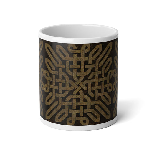 Light Leather Celtic Knot Jumbo Mug, 20oz with Intricate Knot Design, Coffee Lover Gift, Kitchen Decor, Unique Tea Mug, Relaxation, Home Office