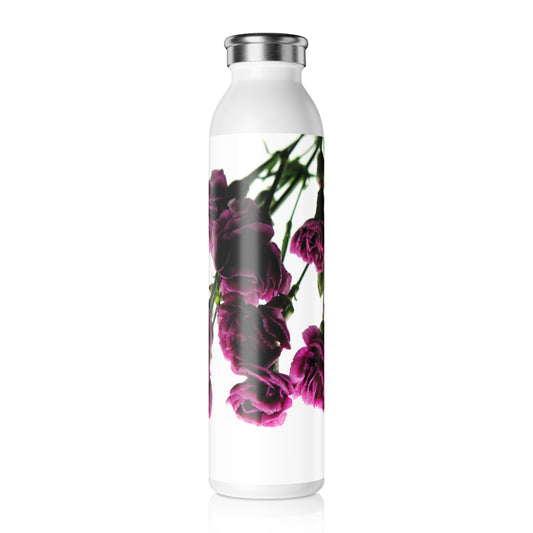 Slim Water Bottle — Elegant Dark Pink Carnations Stainless Steel Bottle