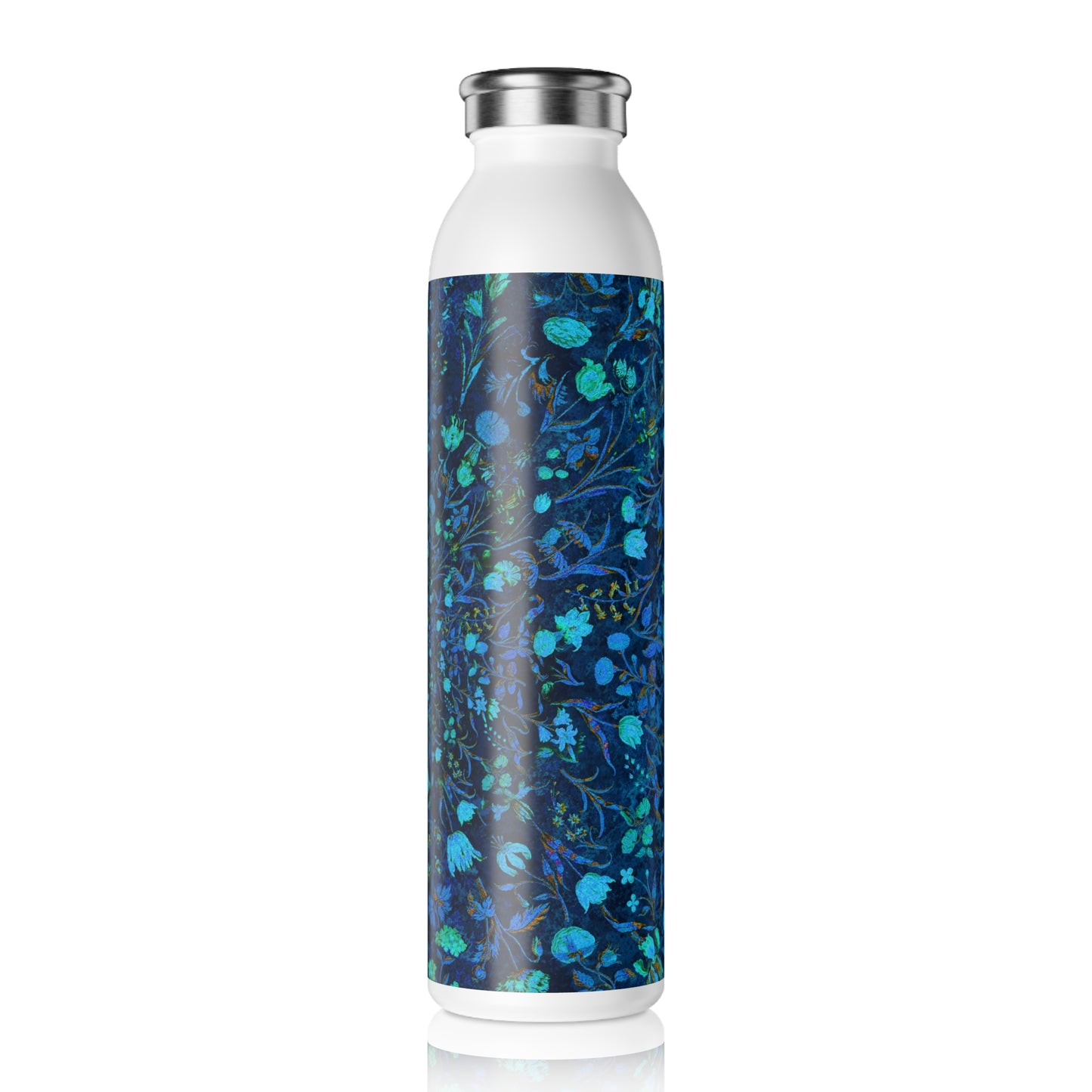 Light Blue Medieval Flowers Slim Water Bottle, Eco-Friendly Drinkware, Reusable Water Bottle, Gift for Nature Lovers, Hiking Gift, Motivational Bottle