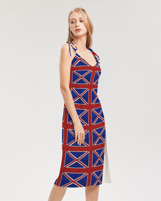 British Flag Pattern Women's All-Over Print Tie Strap Split Dress