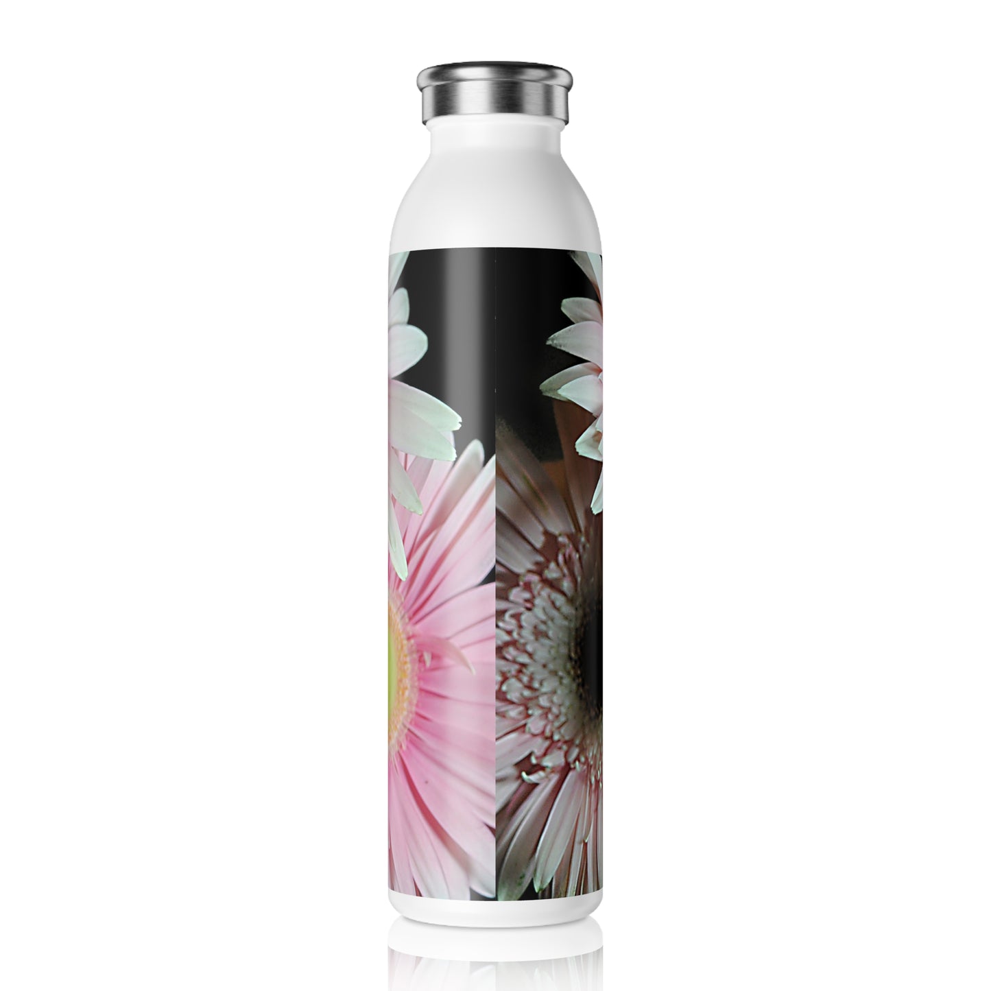 Pink Gerbera Daisies Floral Slim Water Bottle — Insulated Stainless Steel Travel Bottle