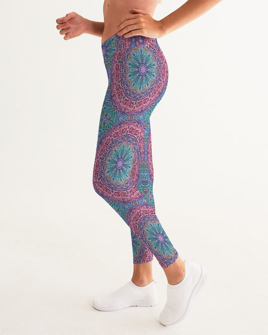 Blue Red Snowflake Kaleidoscope Women's All-Over Print Yoga Pants