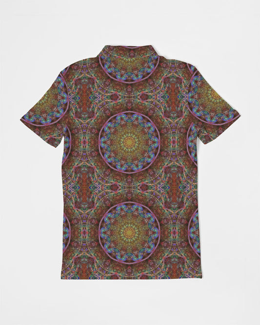 Blue Pink Windy Kaleidoscope Men's All-Over Print Slim Fit Short Sleeve Polo