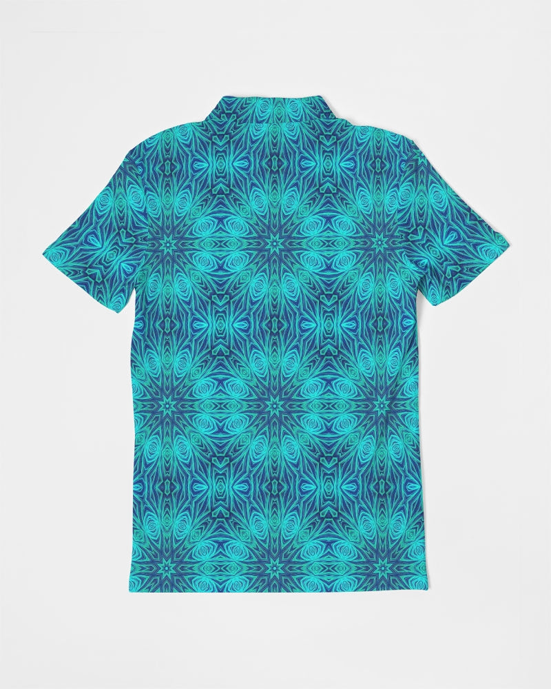 Blue Ice Kaleidoscope Men's All-Over Print Slim Fit Short Sleeve Polo