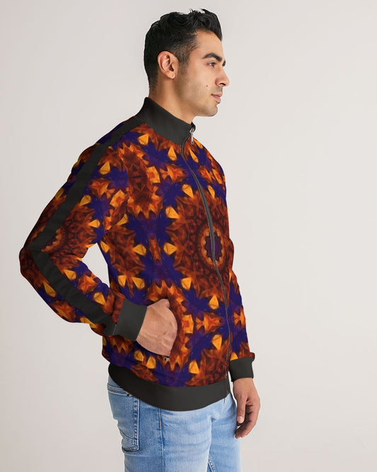 Blue Orange Red Kaleidoscope Men's All-Over Print Stripe Sleeve Track Jacket
