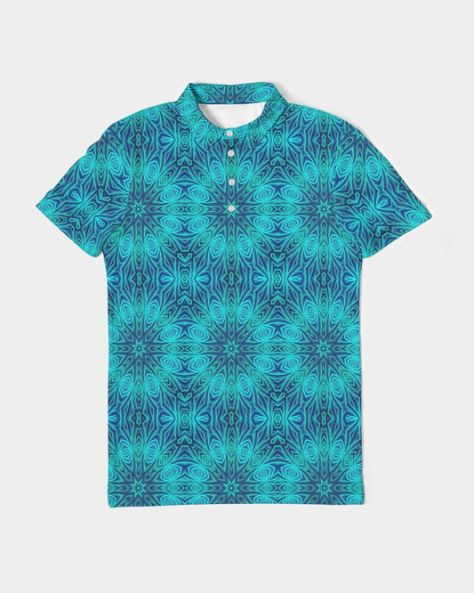Blue Ice Kaleidoscope Men's All-Over Print Slim Fit Short Sleeve Polo