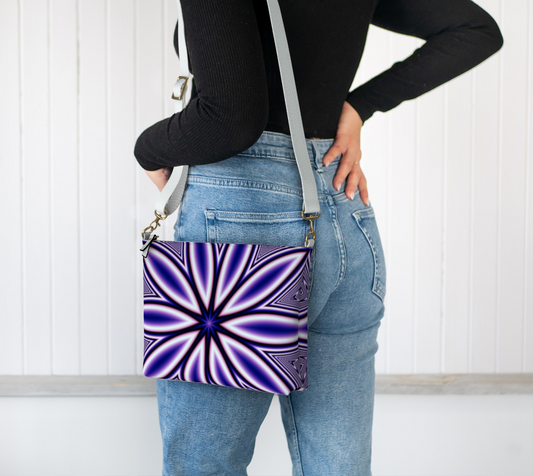 Blue Fractal Flower Vegan Crossbody Purse