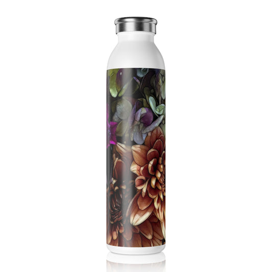 October Flowers 1 Slim Water Bottle, Eco-Friendly Drinkware, Reusable Bottle, Flower Pattern Hydro Flask, Sustainable Gift for Nature Lovers