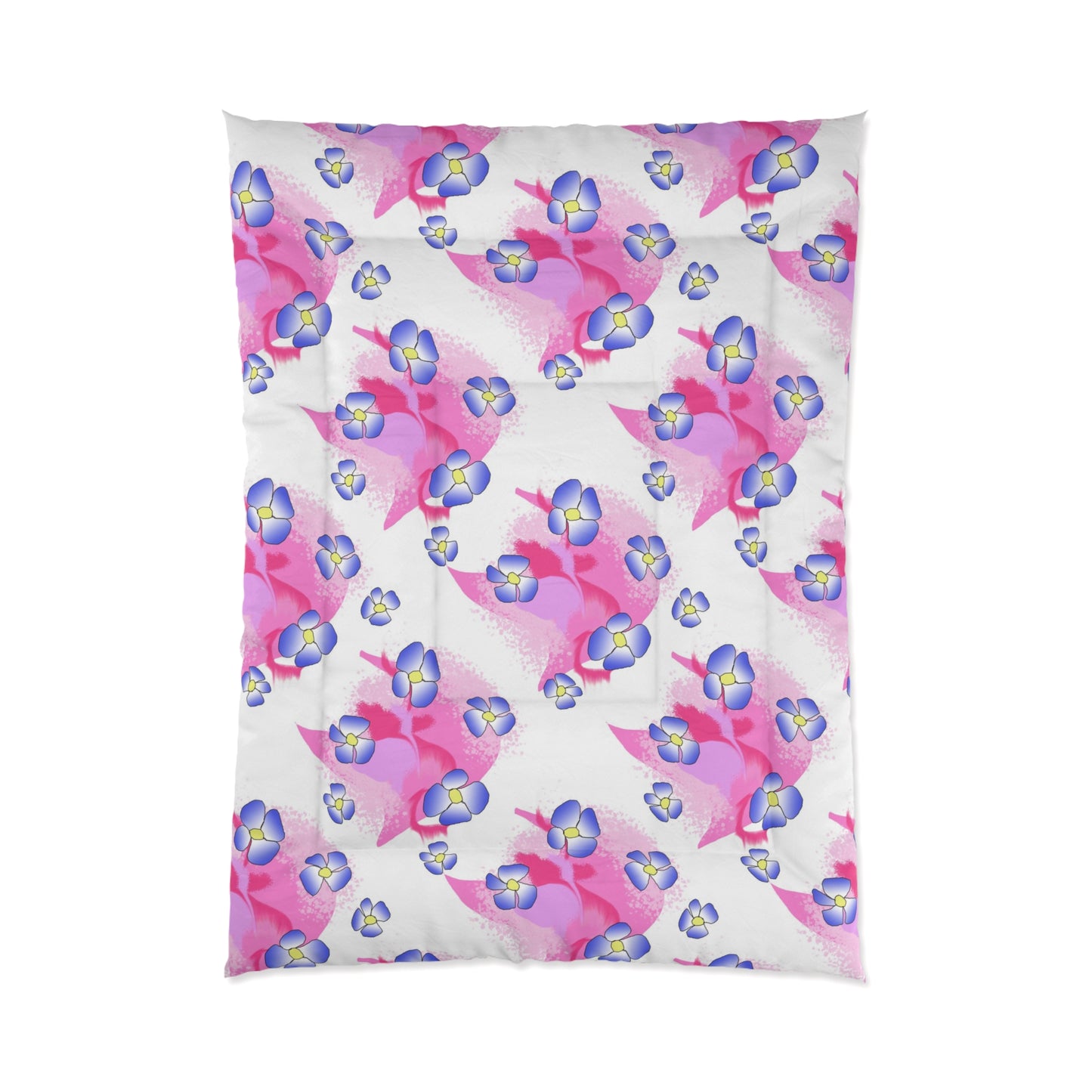 Pink Watercolor Floral Comforter — Pansy Bloom Bedding for Girls & Teens