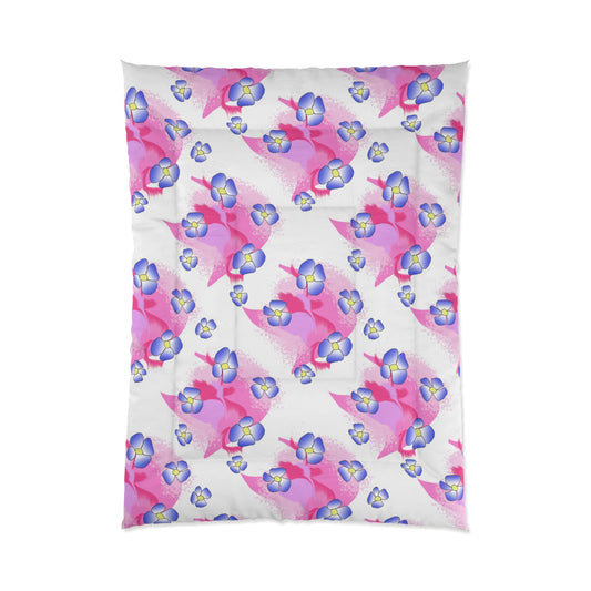 Pink Watercolor Floral Comforter — Pansy Bloom Bedding for Girls & Teens