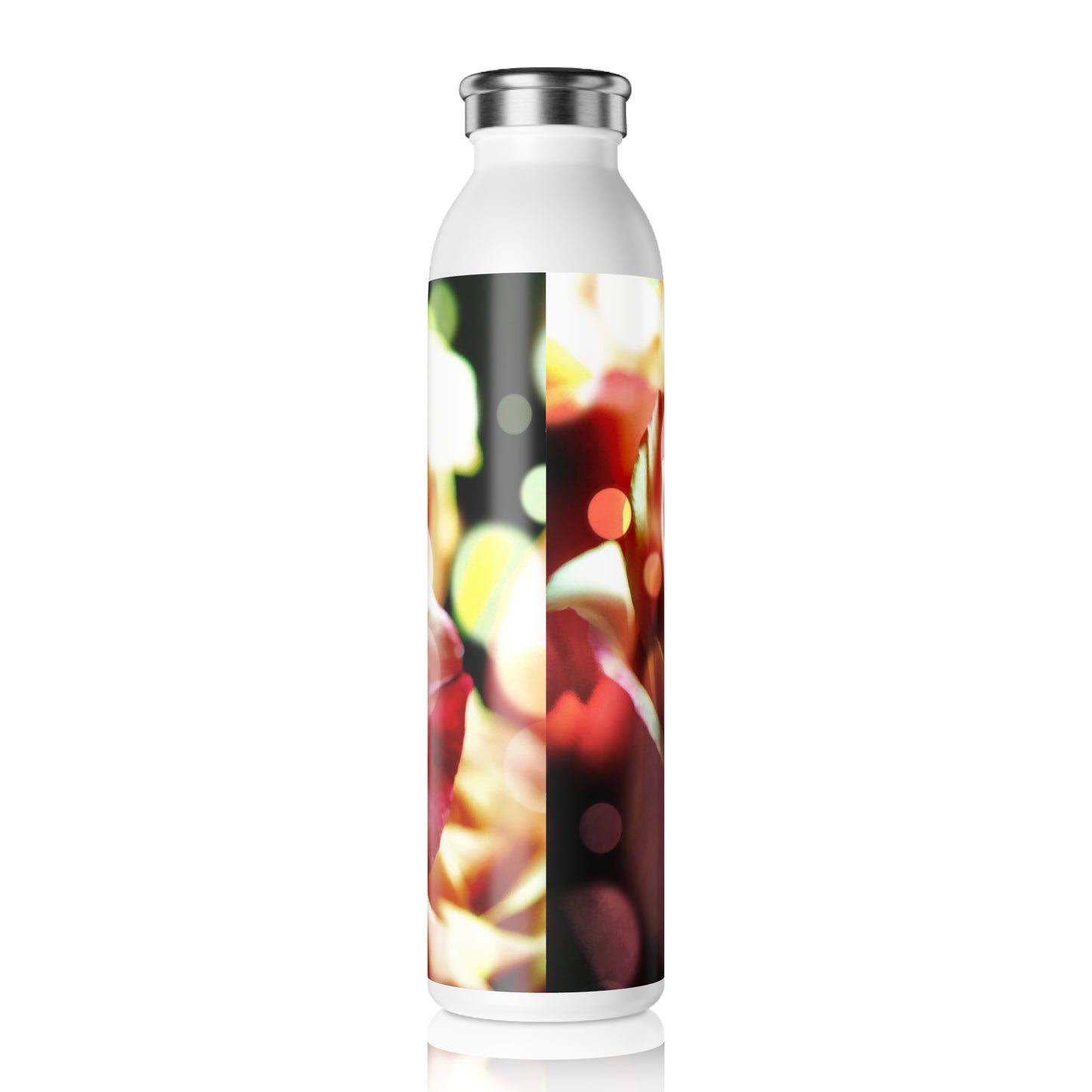 Slim Water Bottle — Pink Rose in Bokeh Stainless Steel Bottle (Elegant Floral Design)