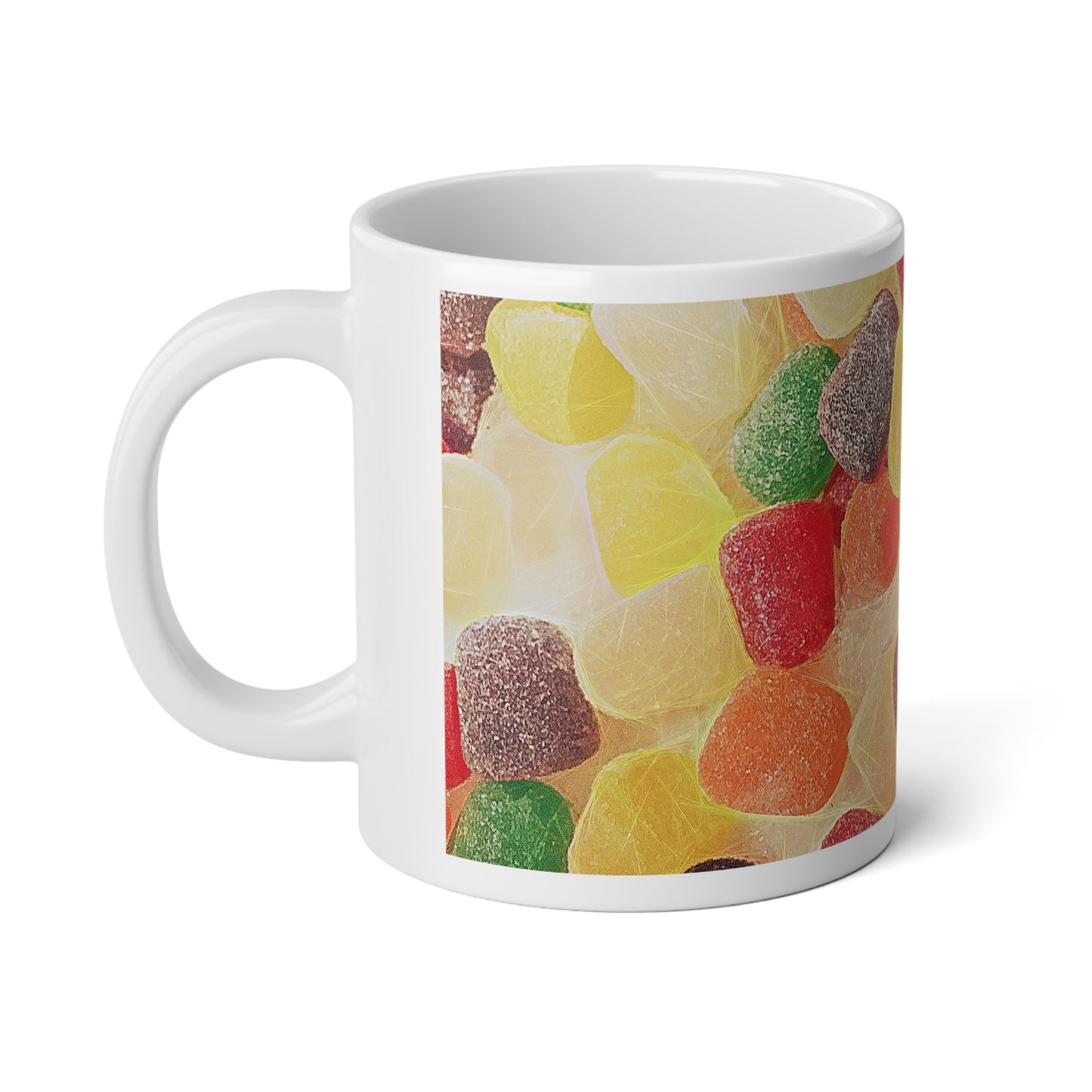 Candy Gumdrop Pattern Jumbo Mug — 20oz Colorful Gummy Candy Ceramic Coffee Cup