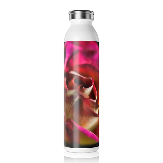 Pink and Orange Rose Slim Water Bottle - Elegant Rose Design, Perfect for Hydration, Fitness, Travel, Gifts