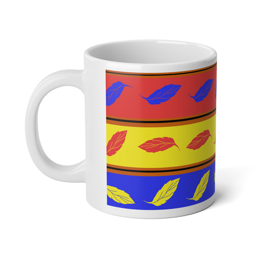 Red Yellow Blue Leaf Stripe Jumbo Mug - 20oz, Colorful Coffee Cup, Unique Tea Mug, Fall Decor, Gift for Pumpkin Spice Lovers