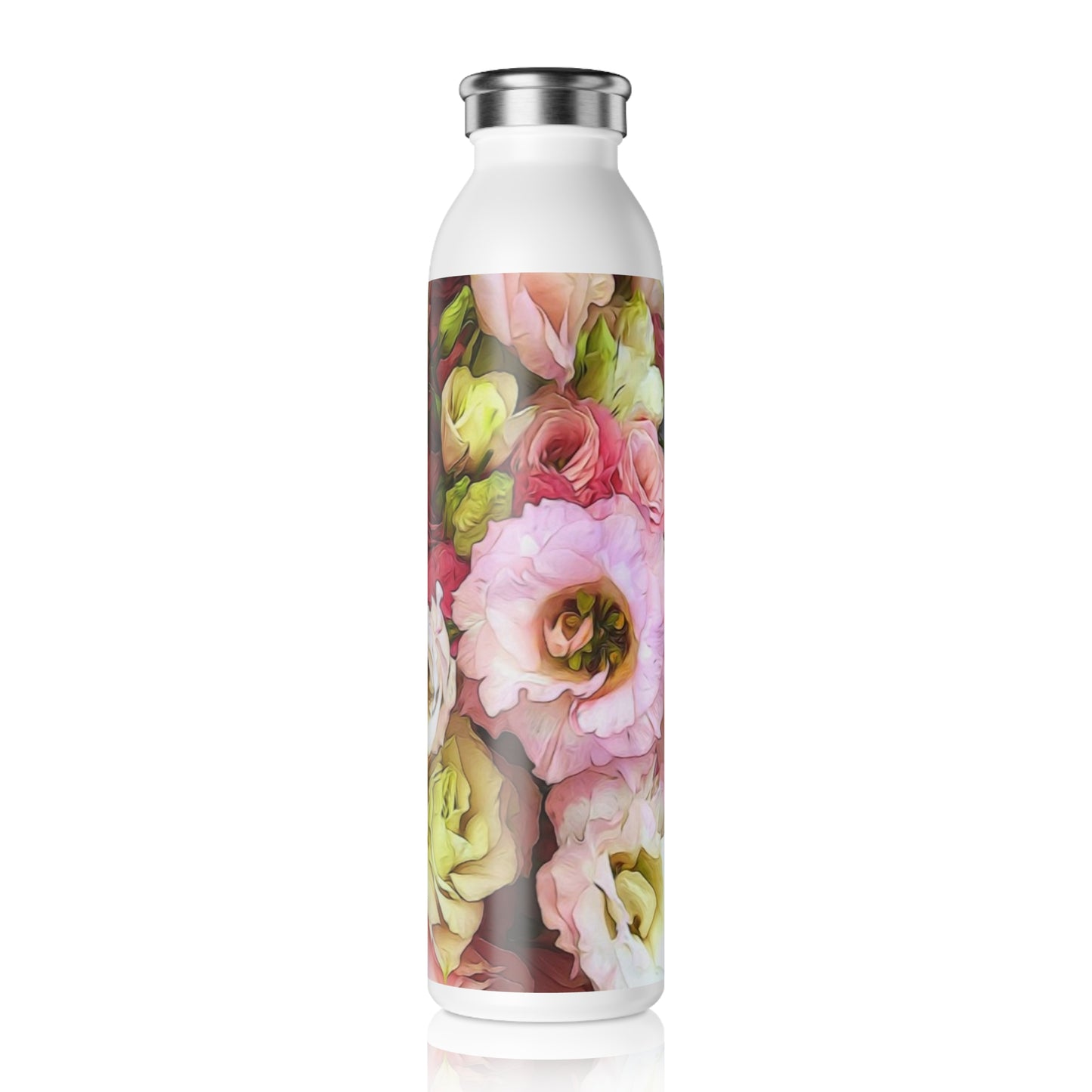 Floral Slim Water Bottle — Pink Lisianthus Stainless Steel Insulated Bottle