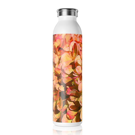 Pink and Cream Hydrangeas Slim Water Bottle - Eco-Friendly Hydration, Travel Mug, Workout Companion, Summer Essential, Gift for Nature Lovers